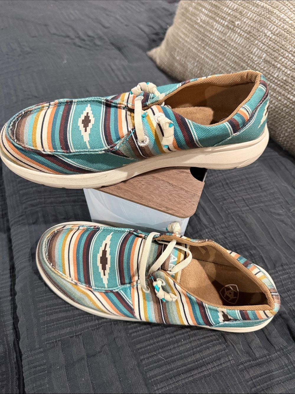 Ariat Teal Multicolor Striped Canvas Slip-On Loafers